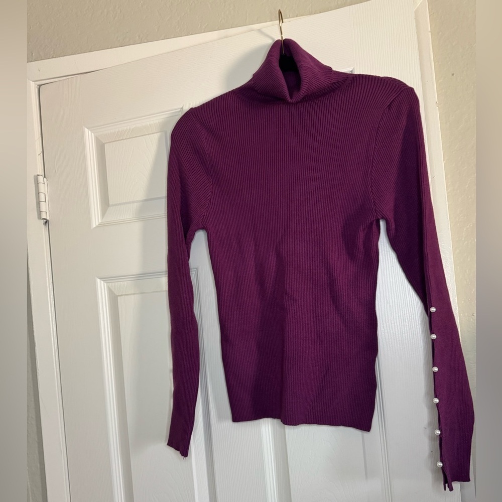 Purple Turtleneck Sweater with Pearl Detail - Picture 3 of 5